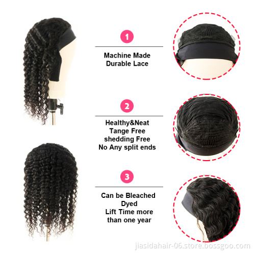 Wholesale High Quality Cuticle Aligned Brazilian virgin Human Hair Natural Looking Half Headband Wigs For Black Women